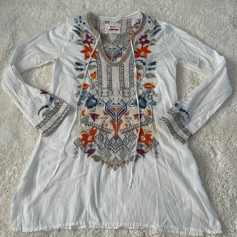 Biya Johnny Was White Floral Embroidered Tunic Cotton S Artsy Festival Boho